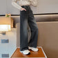 Girls Vintage Wide Leg Denim Pants - Solid Casual Trousers