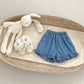 Girls Ruffled Trim Soft Denim Shorts