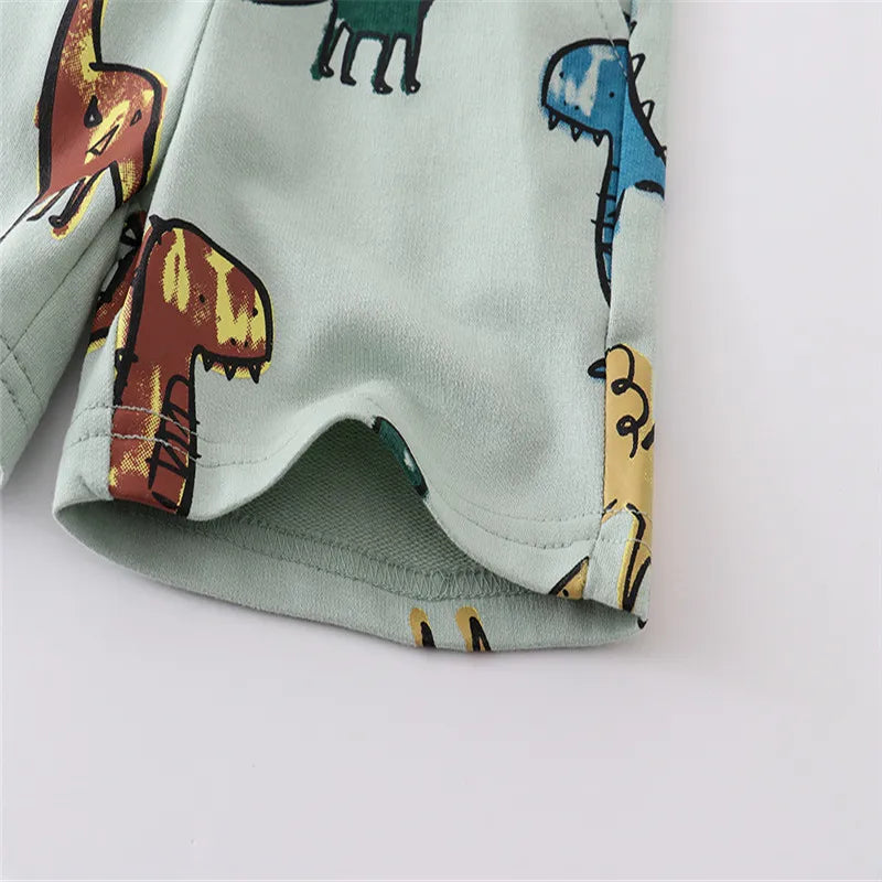 Boys Dinosaur Print Drawstring Shorts - 2-7T Summer Trousers