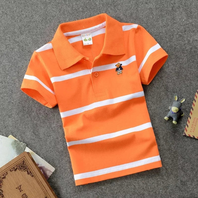 Boys Printed Polo Shirt - Cotton Blend Short Sleeve Lapel Top