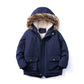 Kids Plush Hooded Padded Jacket - Medium Length Winter Coat