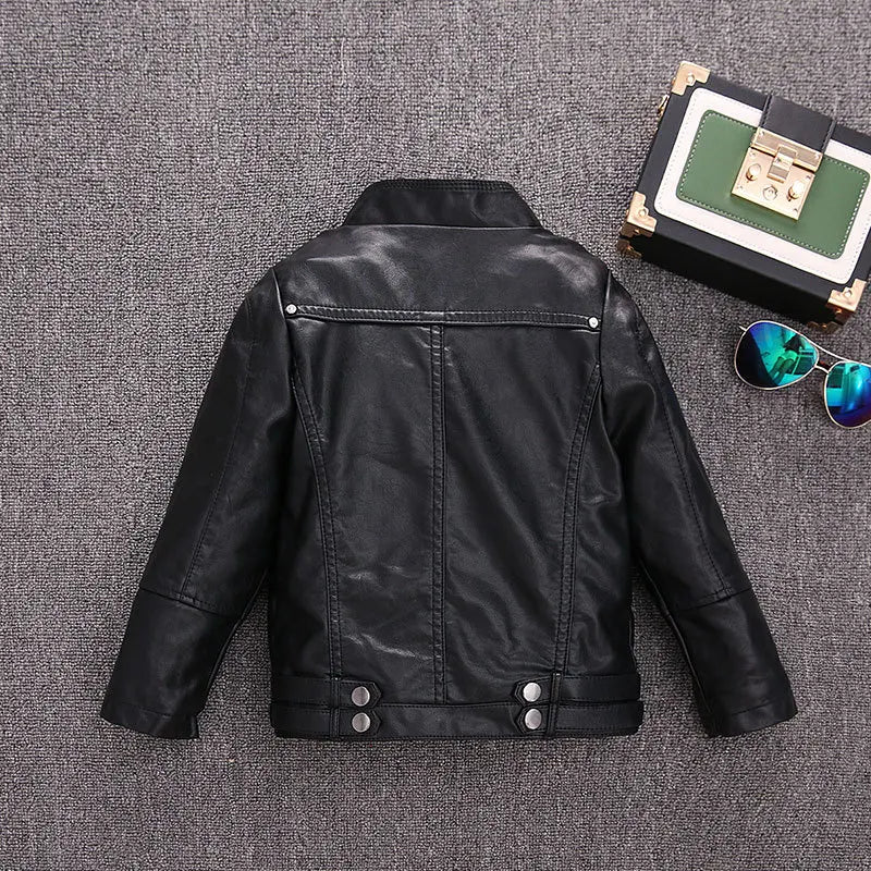 Girls Faux Leather Zip Jacket - Belted Biker Style