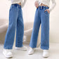 Teen Girls Loose Two Button Straight Jeans - School Trousers