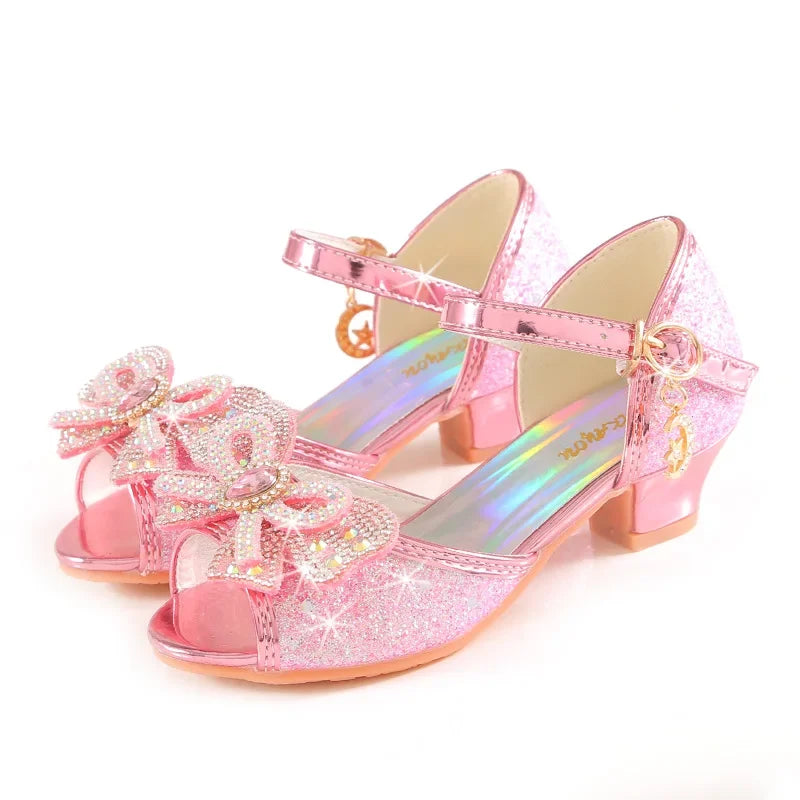 Girls Rhinestone Bow Heel Sandals for Parties