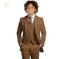 Boys Khaki 3-Piece Suit - Jacket Vest and Pants Tuxedo Set