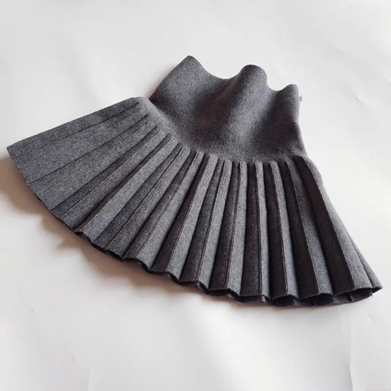 Girls Knitted High Waist Pleated Mini Tutu Skirt
