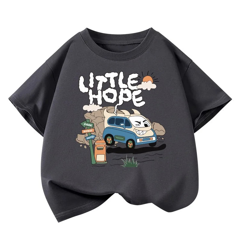 Boys Car Cartoon T-Shirt - Loose Short Sleeve Summer Tee