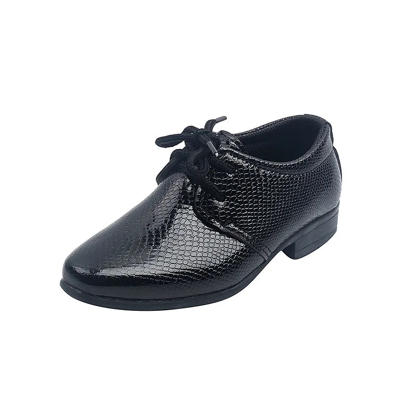 Boys Black Leather Lace-Up Shoes - Britain Style Party Footwear