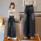 Girls Vintage Wide Leg Denim Pants - Solid Casual Trousers