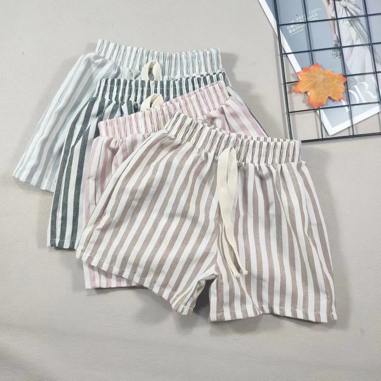 Kids Striped Cotton Blend Shorts - British Style Casual Pants