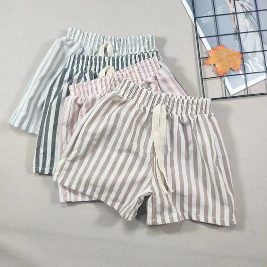 Kids Striped Cotton Blend Shorts - British Style Casual Pants