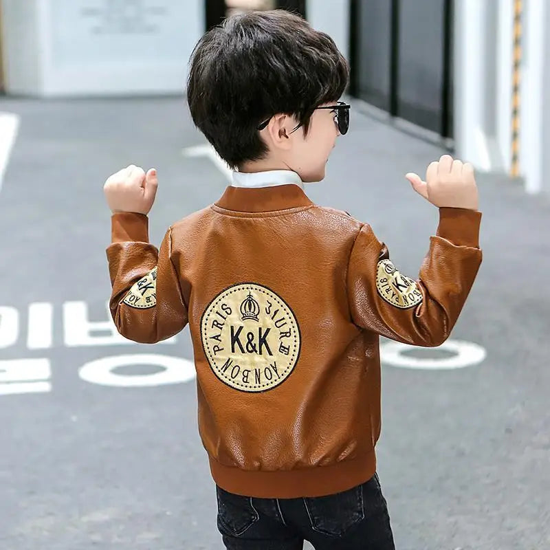 Boys PU Leather Jacket - Plus Velvet Warm Winter Coat