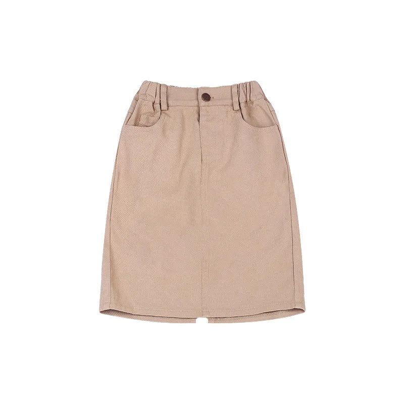 Girls Korean Style Mid Length A-Line Pocket Skirt