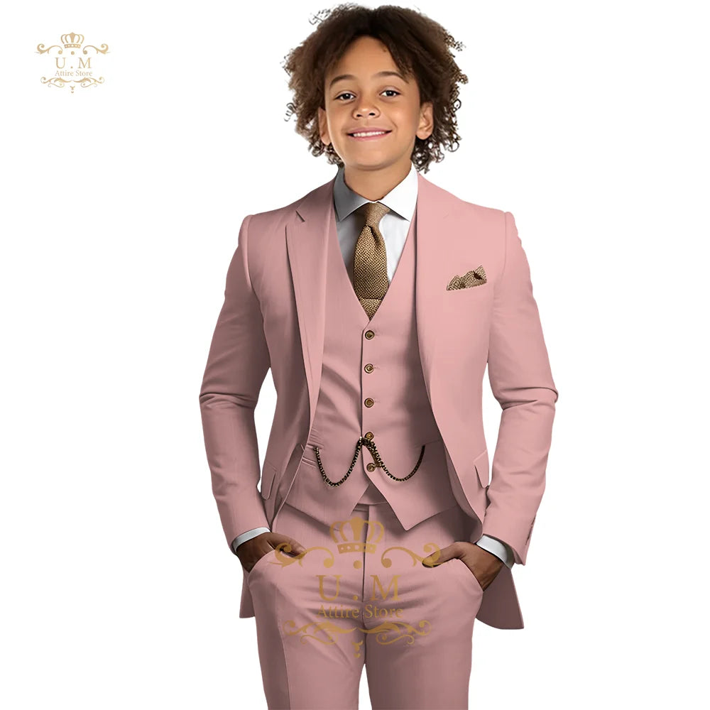 Boys Khaki 3-Piece Suit - Jacket Vest and Pants Tuxedo Set